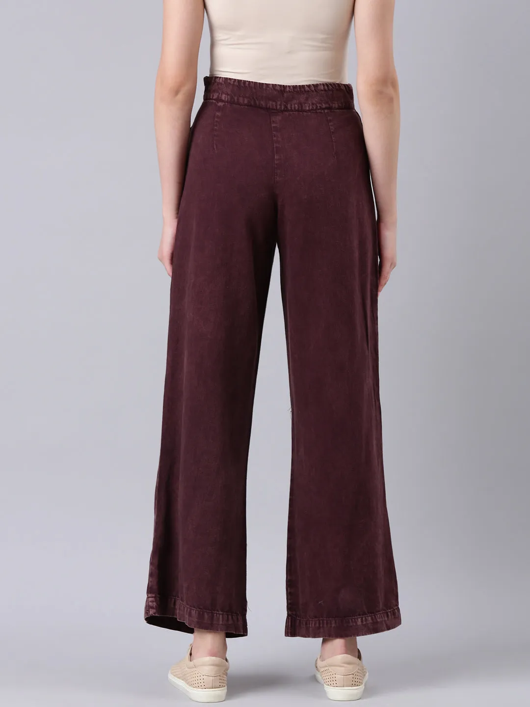 Women's Burgandy Wide Leg Clean Look Jeans Functional Style