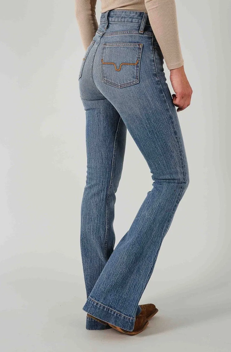 Kimes Ranch Women's Jennifer Mid Wash High Rise Flare Jean Autumn Days Unisex Wear Teen Outfit Affordable Outdoor Adventure Artist Vibe