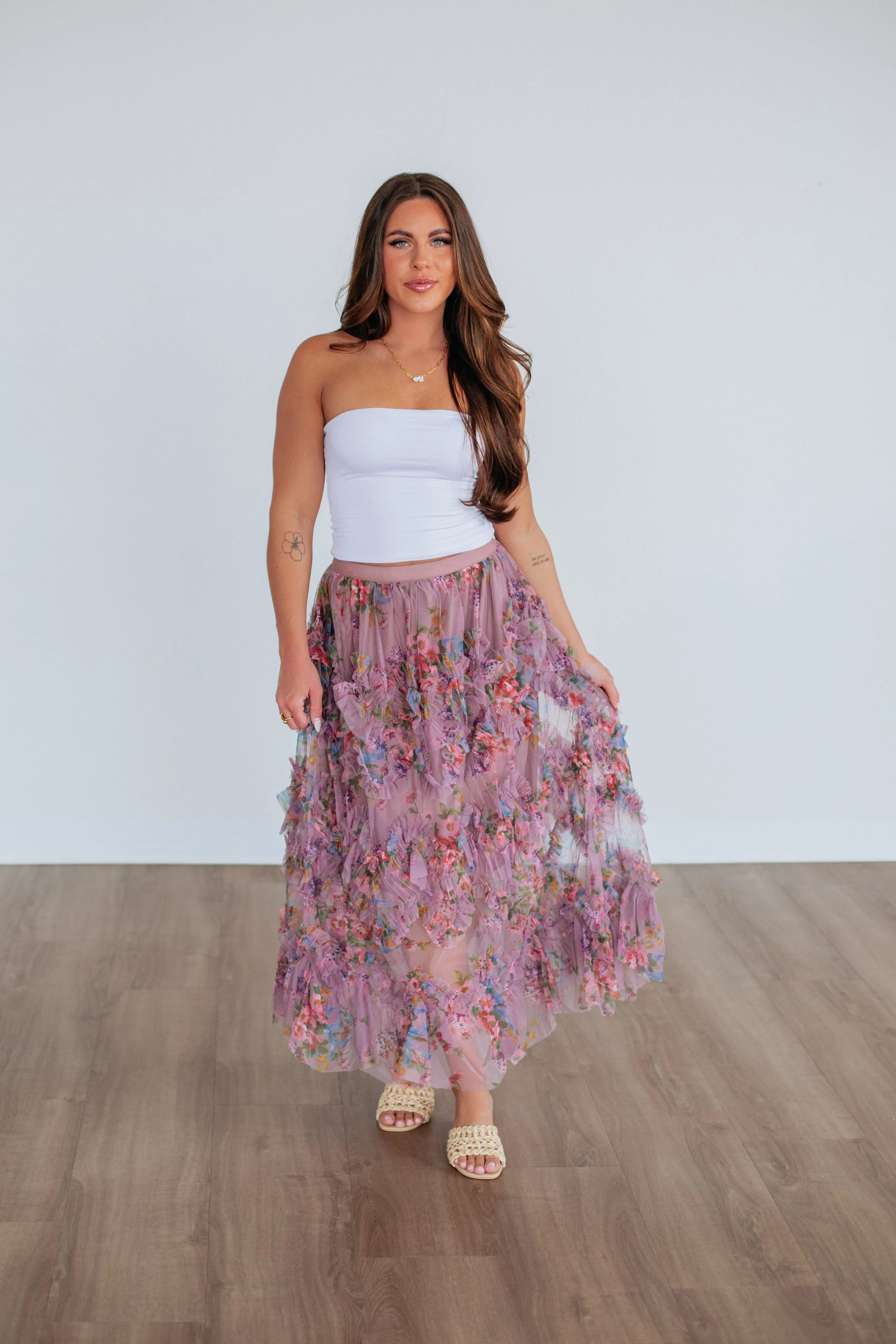 Shaya Floral Skirt - Mauve Mix Twist Knot Details