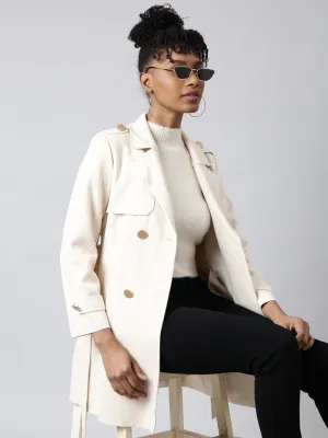 High Loft Insulation Women's Solid Longline Cream Trench Coat