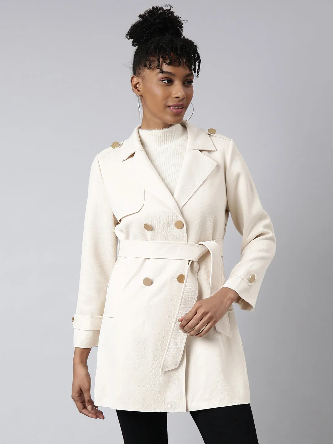 Temperature Regulating Fill Women's Solid Longline Cream Trench Coat