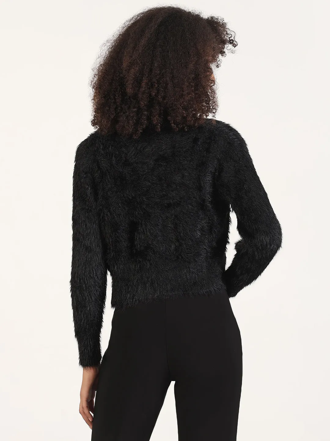 Ultra Fine Gauge Women's Black Solid V-Neck Crop Shrug