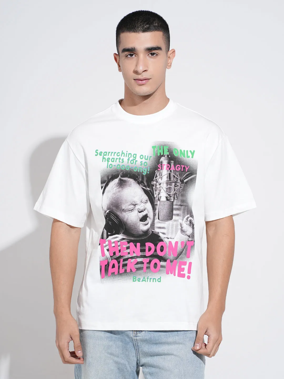 High Density Fabric Sleep Men's Graphic Print White Short Sleeves Round Neck Oversized T-Shirt