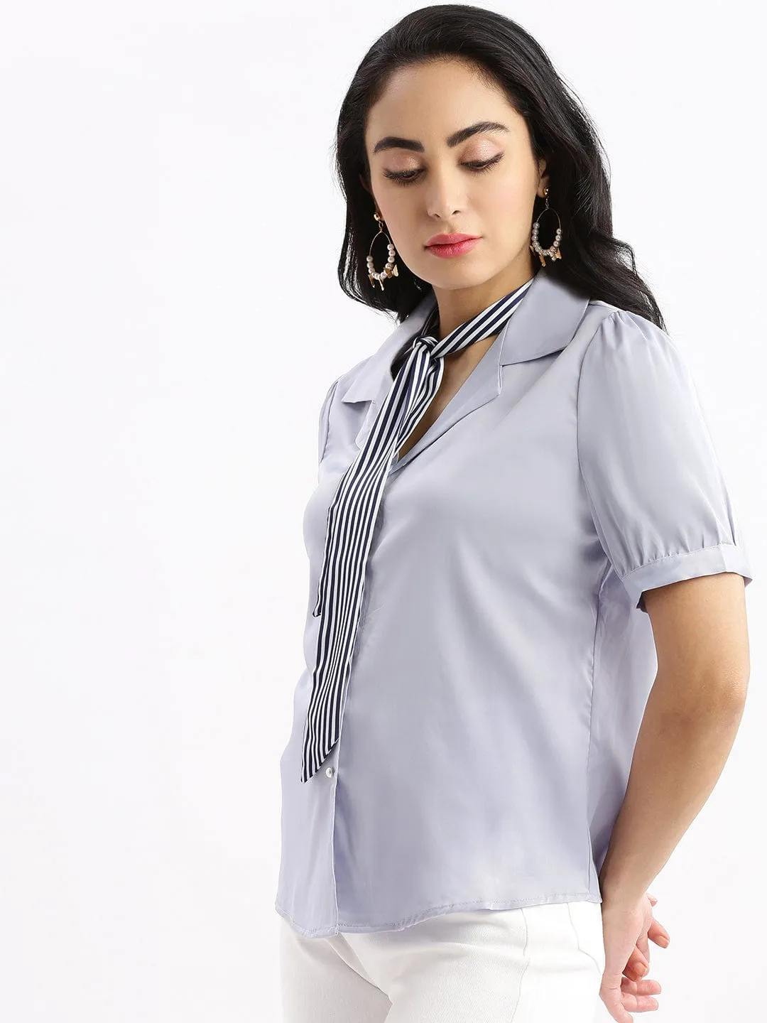 Women's Lavender Standard Slim Fit Opaque Striped Casual Shirt Perfect for Travel Soft Waistband