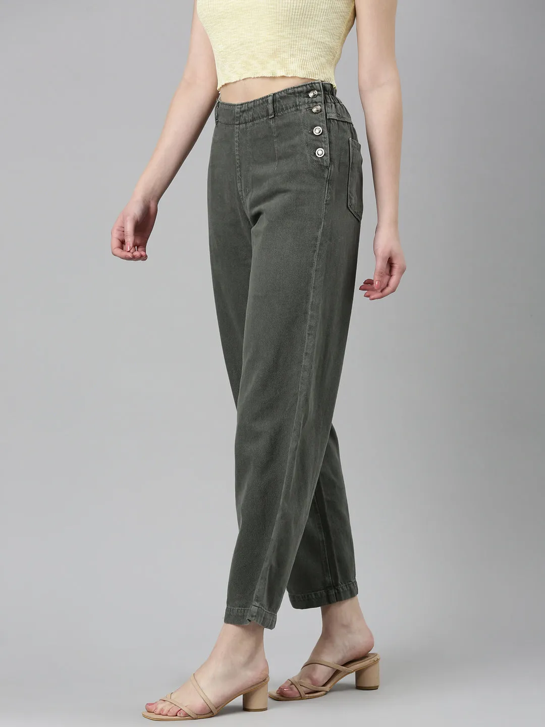 Women's Olive Retro Denims Wide Leg Jeans Couple Look Eco Friendly