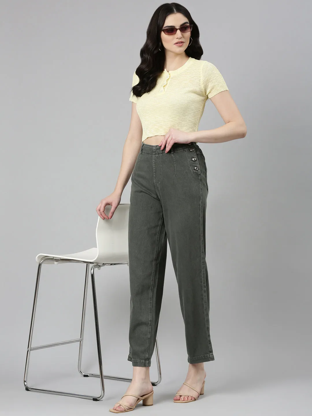 Spring Mood Bold Women's Olive Retro Denims Wide Leg Jeans