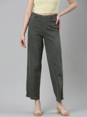 Women's Olive Retro Denims Wide Leg Jeans Chill Comfort Daily Driven
