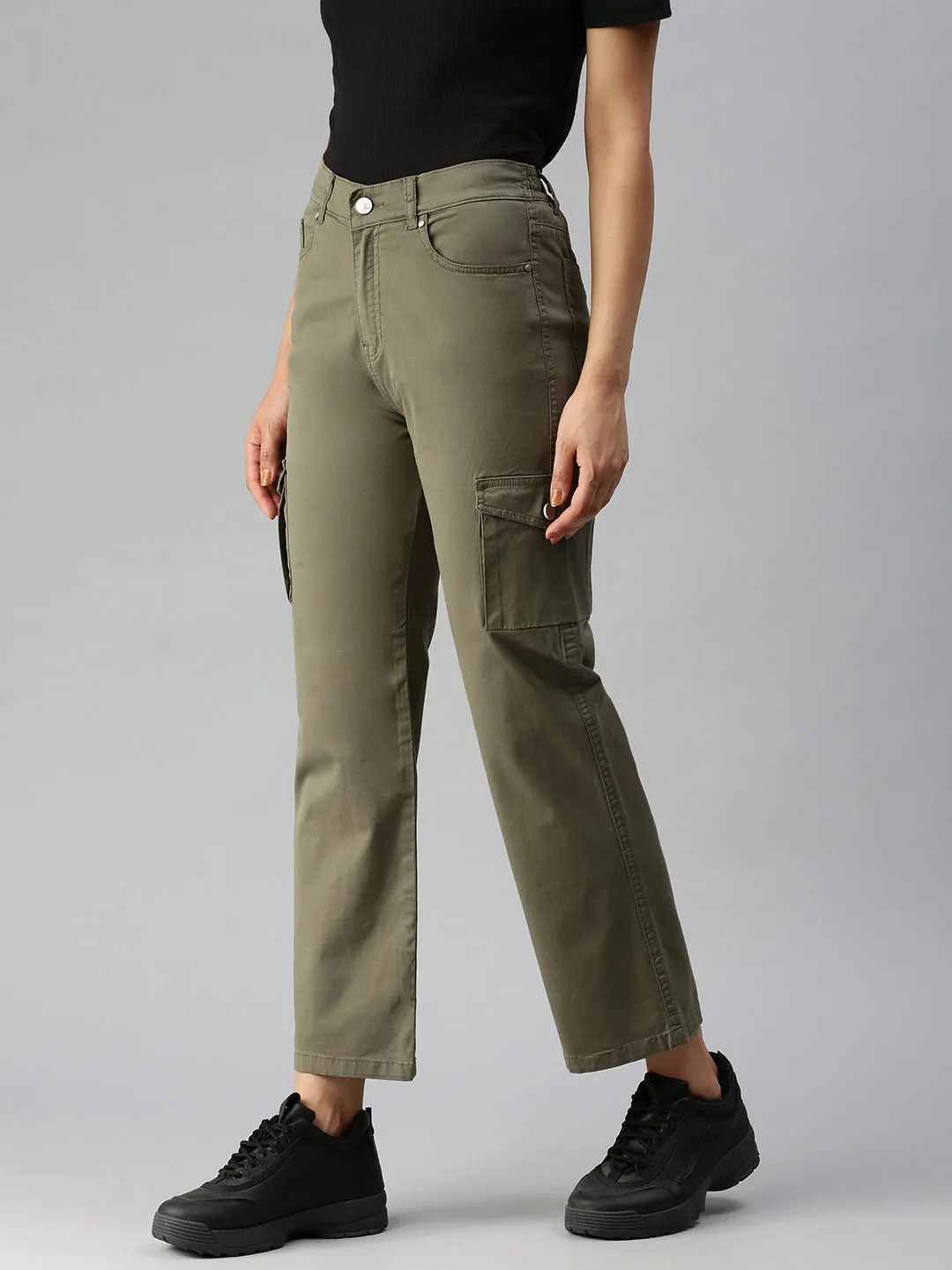 Urban Fit Women's Olive Straight Fit High-Rise Jeans