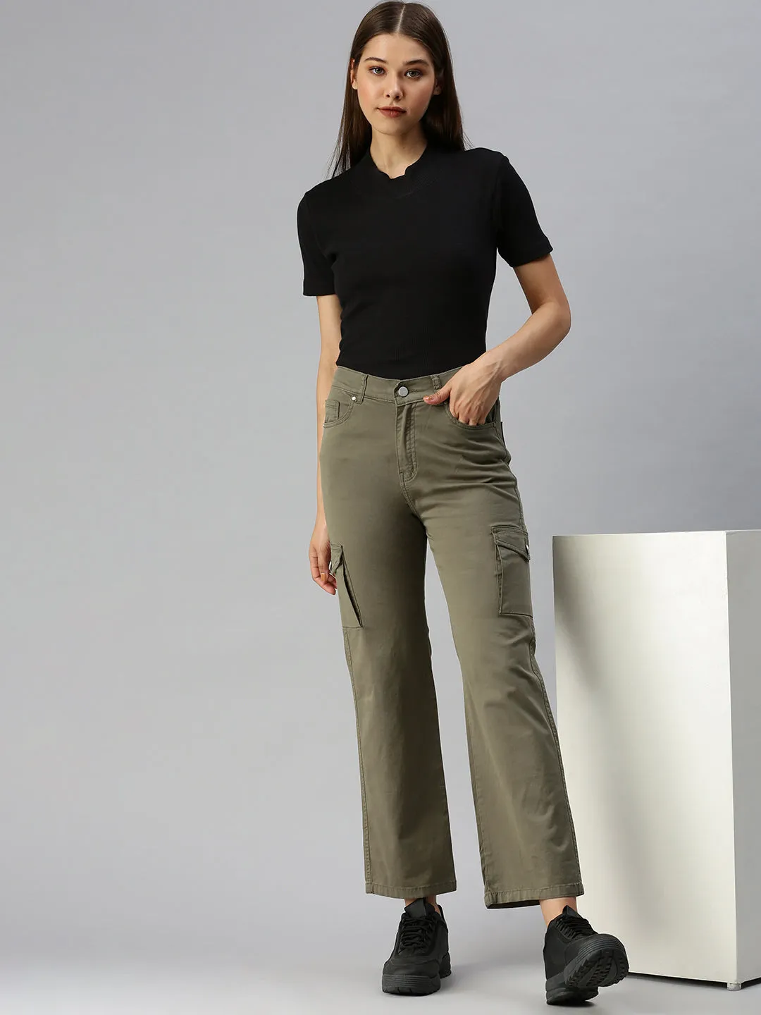 Casual Friday Classic Modern Couple Look Women's Olive Straight Fit High-Rise Jeans