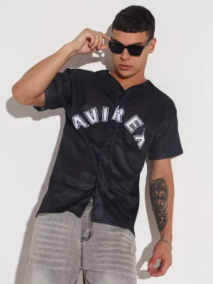 Simple and Relaxed Best Seller Men's Textured Black Mesh Baseball Jersey T-Shirt