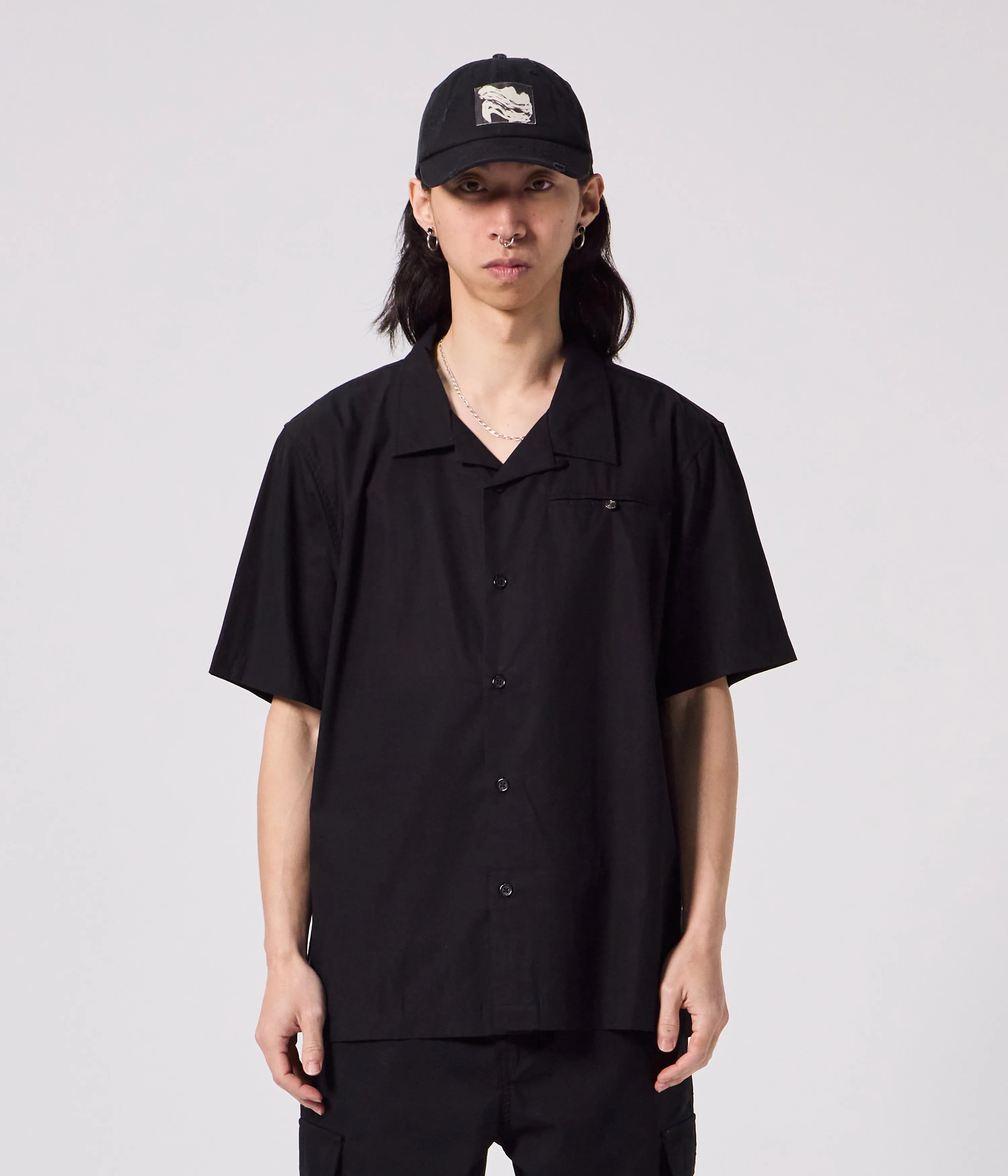 Casual Layer Wear LayeredHemDetails ROSE MARILYN SS SHIRT // BLACK