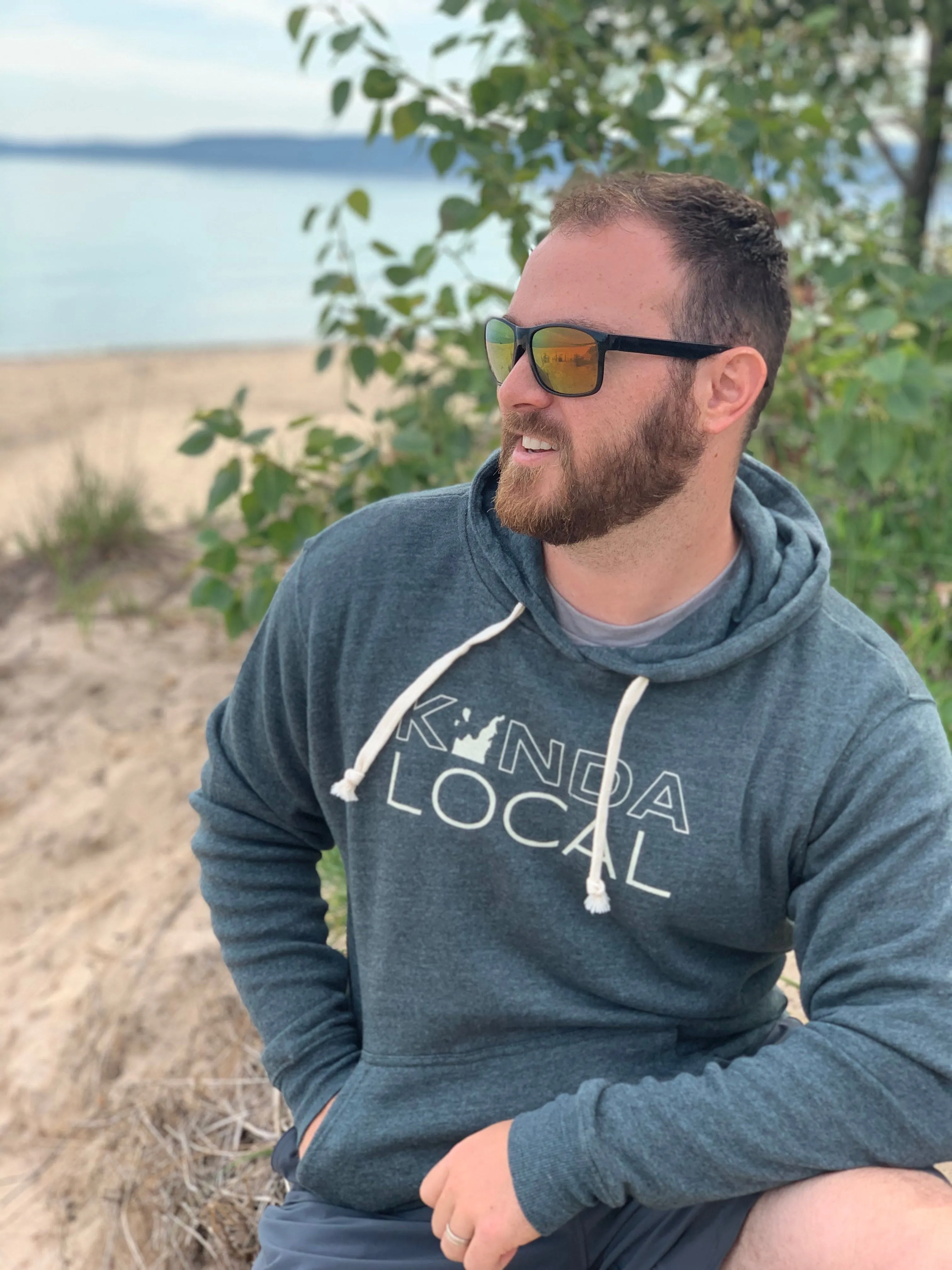 Leelanau Peninsula "Kinda Local" Hoodie Geometric Print Relaxed Essentials