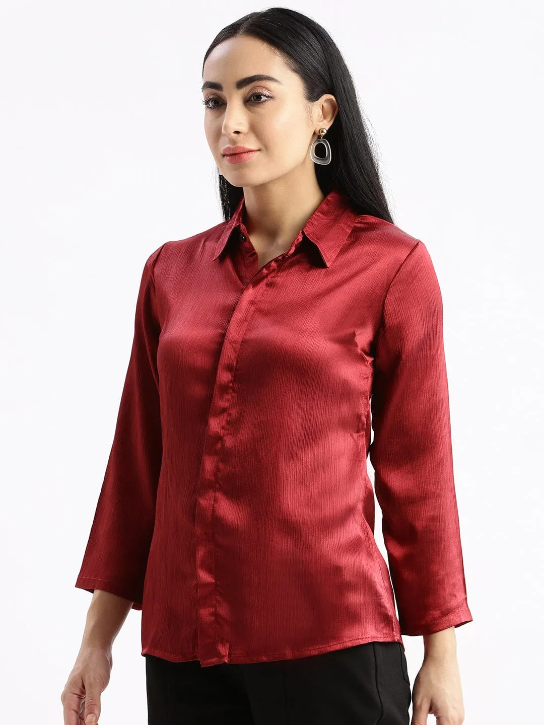 Women's Maroon Standard Slim Fit Opaque Casual Shirt MultipurposeUse