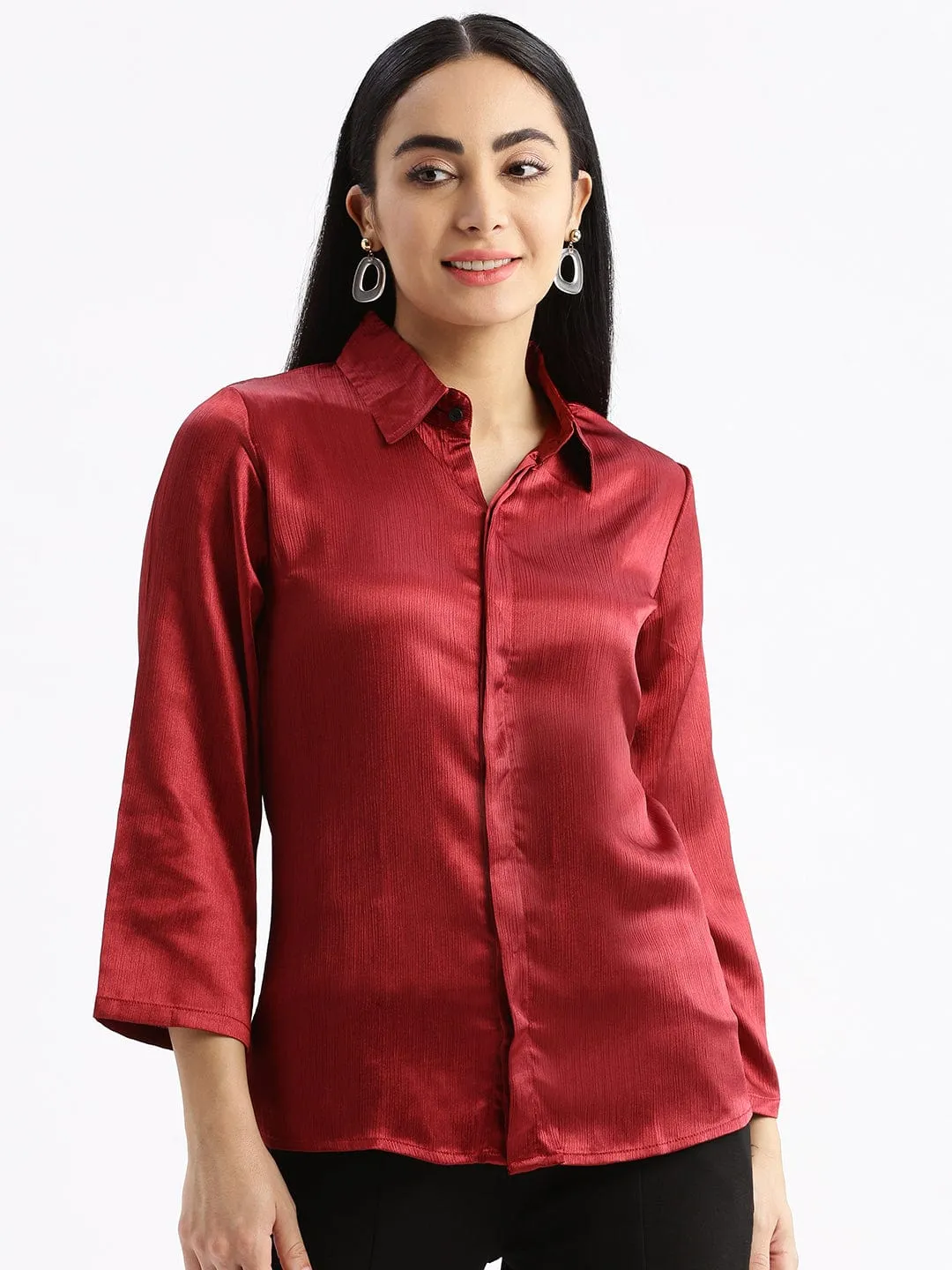Women's Maroon Standard Slim Fit Opaque Casual Shirt Active Comfort