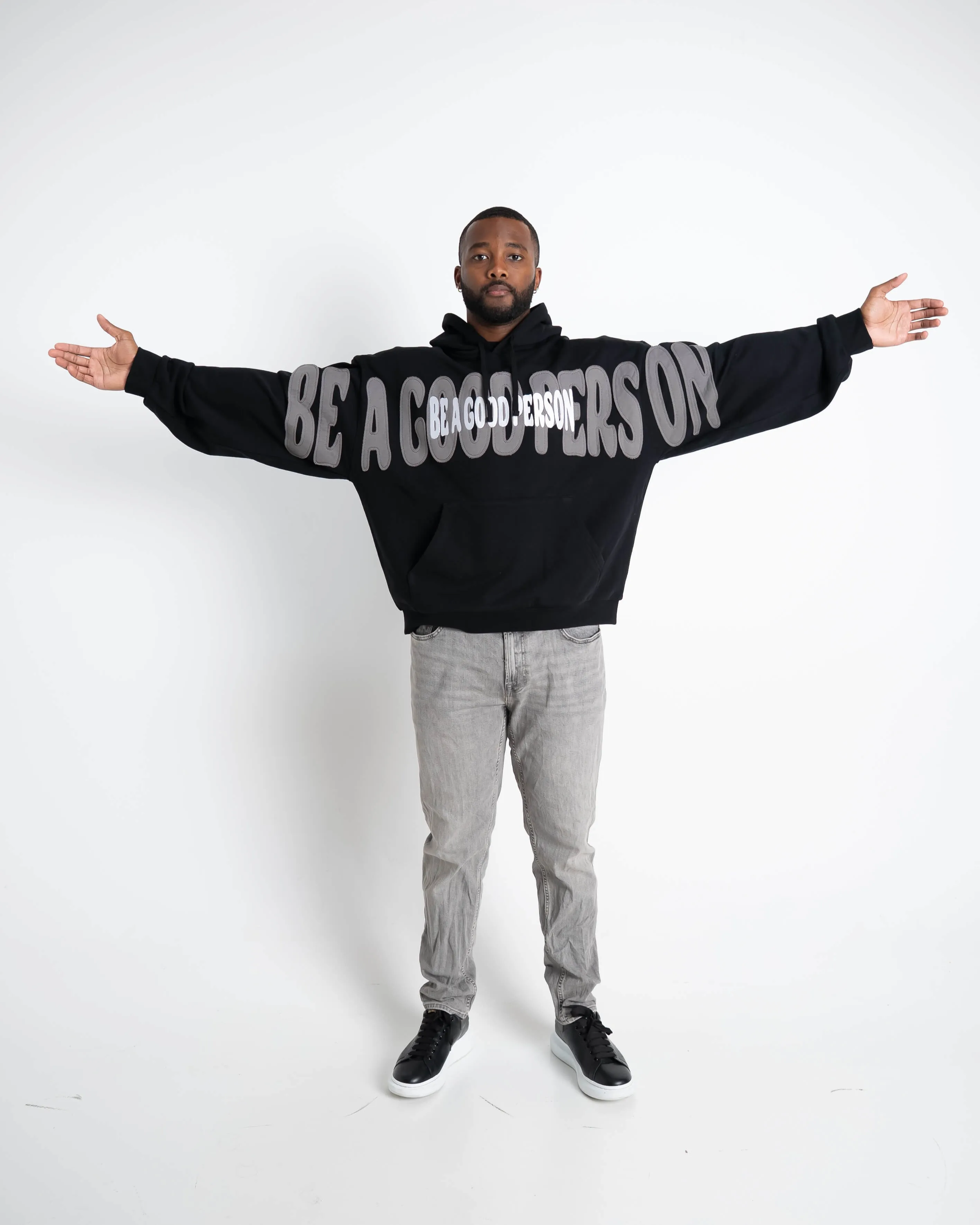 Pinched Slouch Fit Hoodie - Black Cotton Blend Home Wear