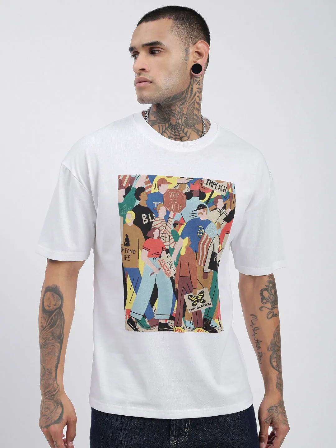 Men's Graphic White Relaxed Fit T-Shirt Cozy Vibes