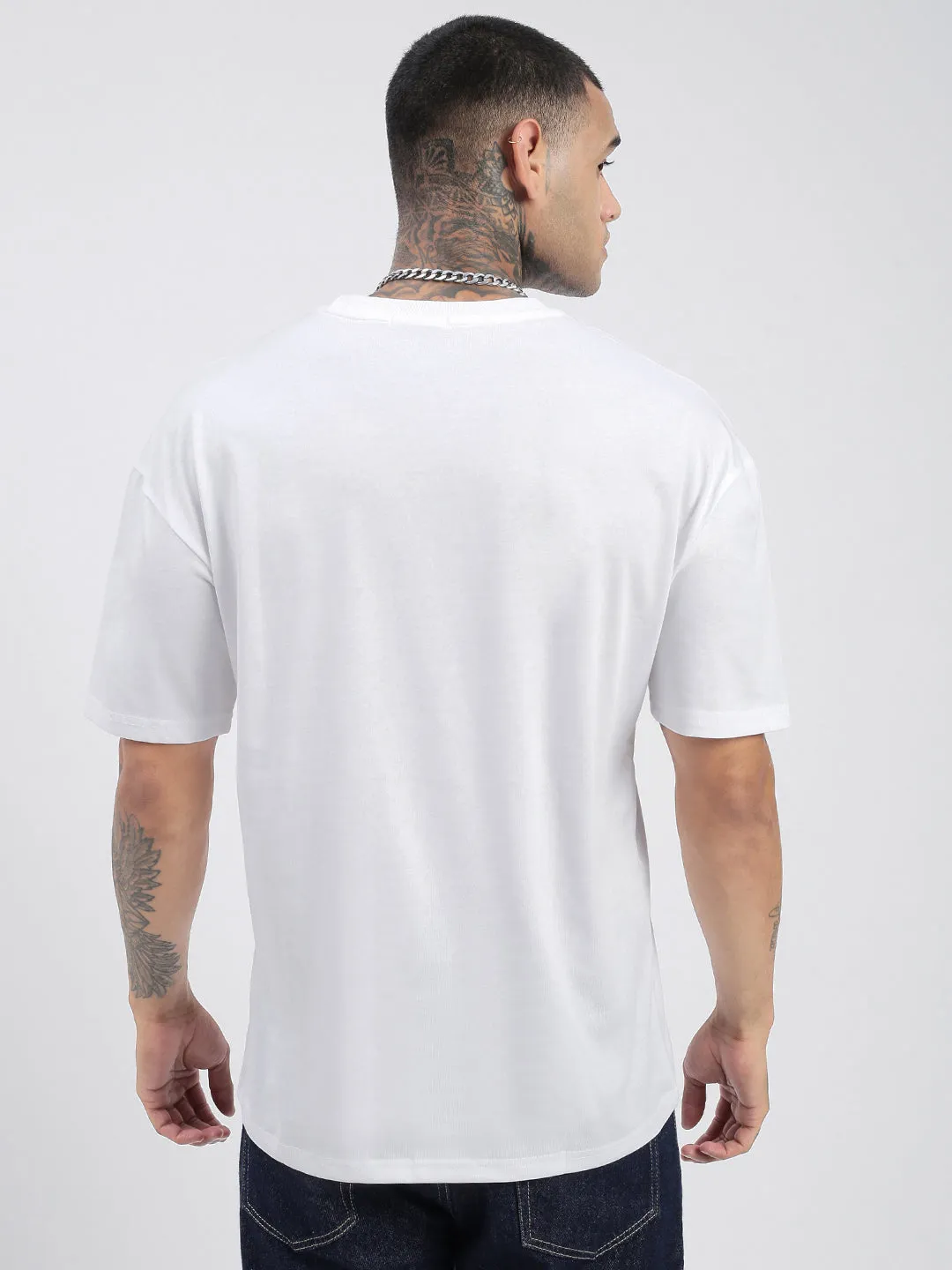 Spandex Enhanced Elasticity Men's Graphic White Relaxed Fit T-Shirt