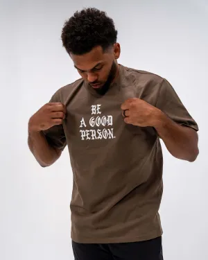 Saint Script Heavyweight Box T-Shirt - Brown Soft Touch Texture EcoConscious Processing