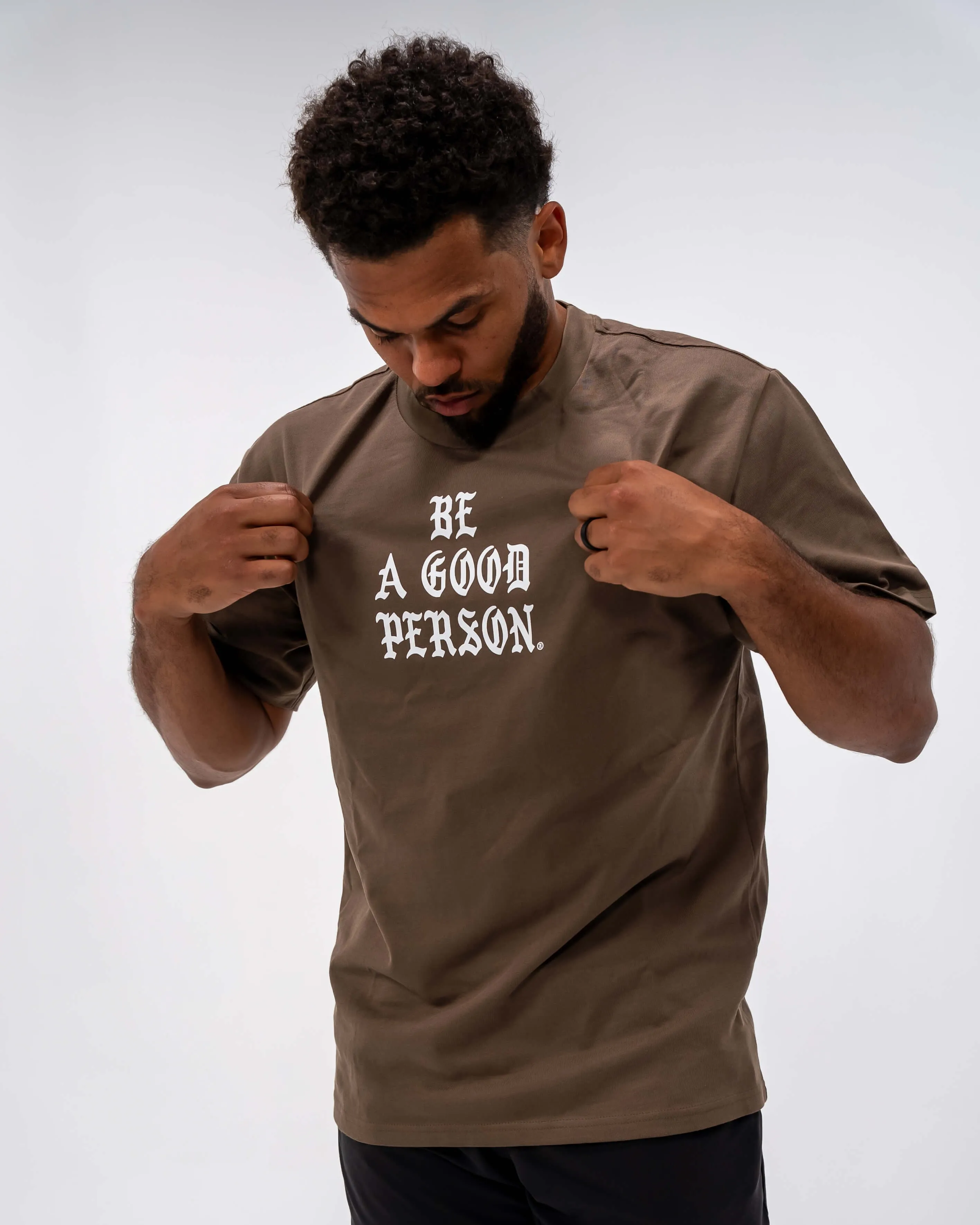 Saint Script Heavyweight Box T-Shirt - Brown Soft Touch Texture EcoConscious Processing