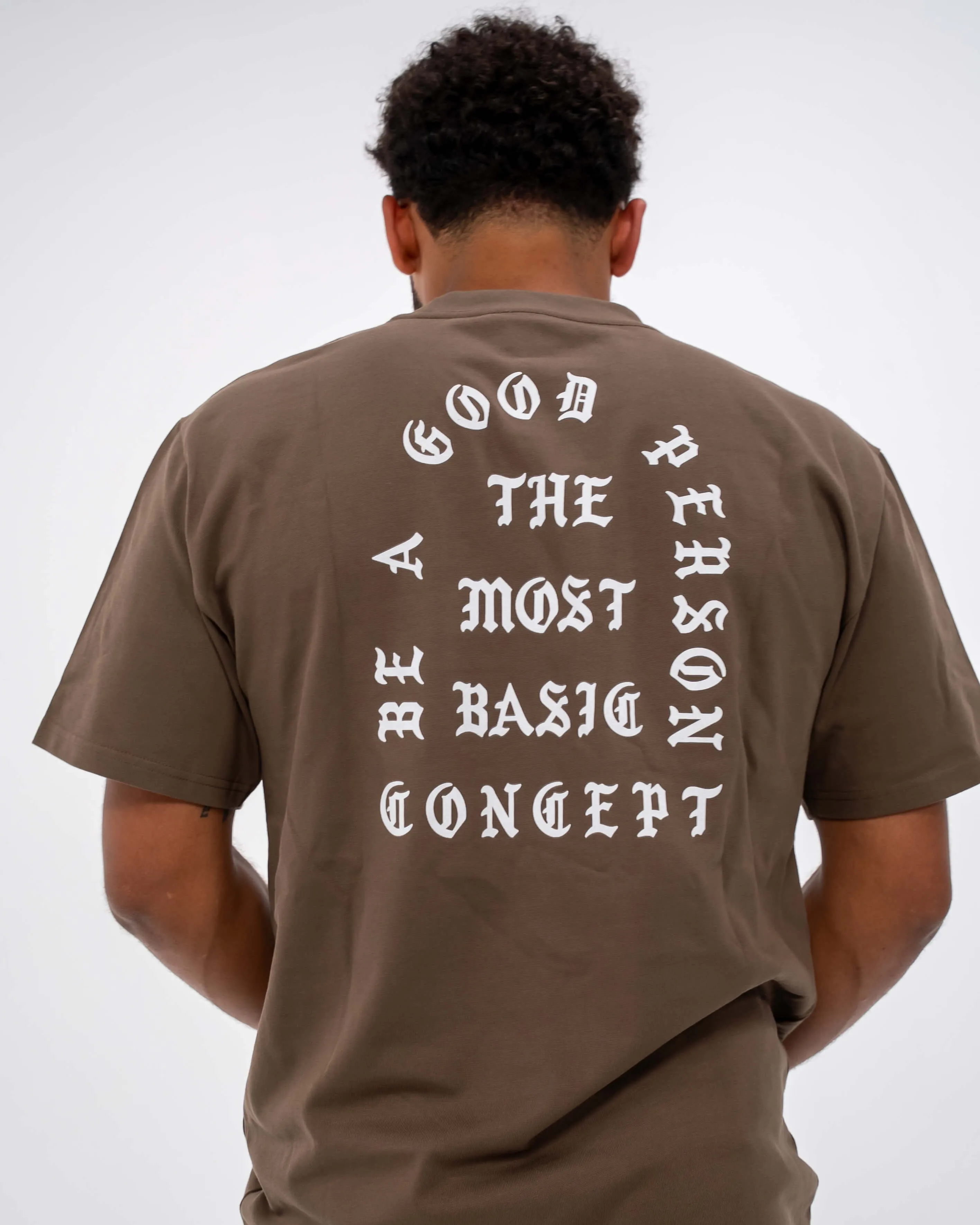 Flattering Design Saint Script Heavyweight Box T-Shirt - Brown