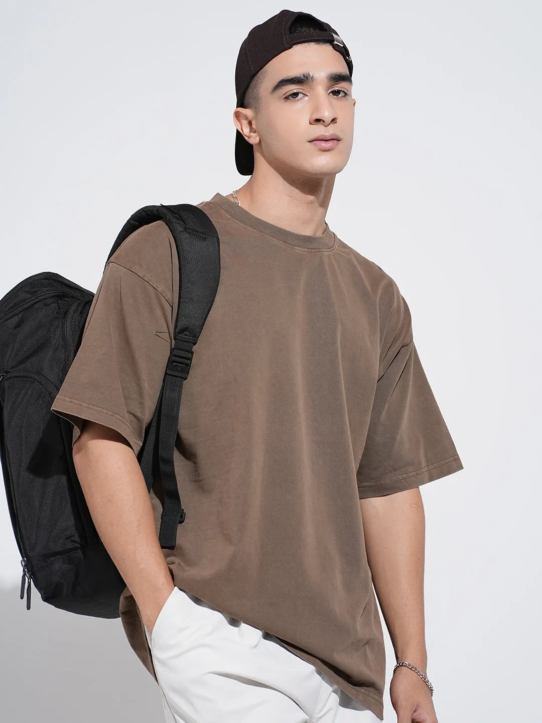 Relaxed Waist spring fashion Men's Brown Short Sleeves Round Neck Oversized T-Shirt
