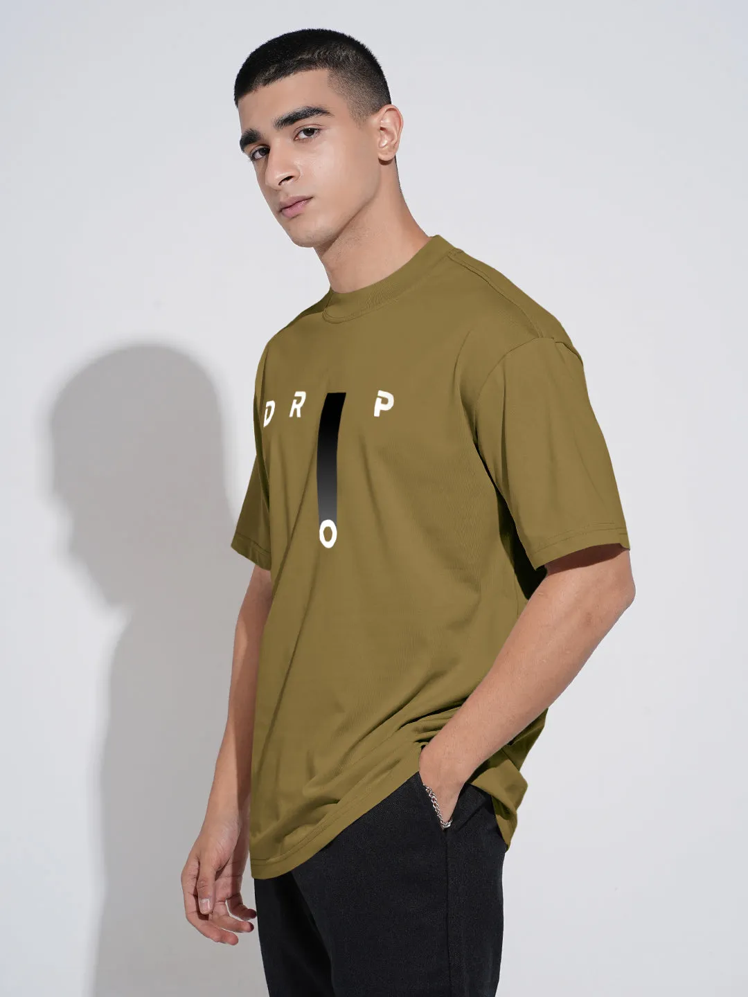 Men's Typography Olive Graphic Printed  Round Neck T-Shirt Fit Design