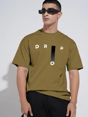 Printed uniqueness Outdoor Comfort Style Men's Typography Olive Graphic Printed  Round Neck T-Shirt