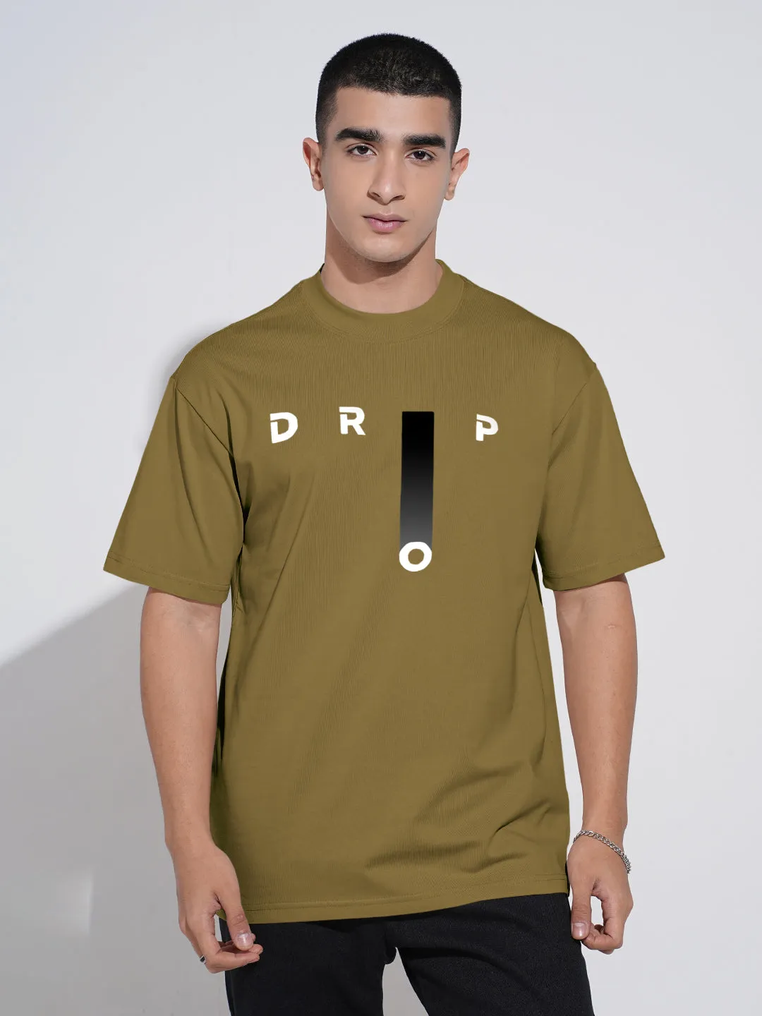 Men's Typography Olive Graphic Printed  Round Neck T-Shirt Chilly Wear