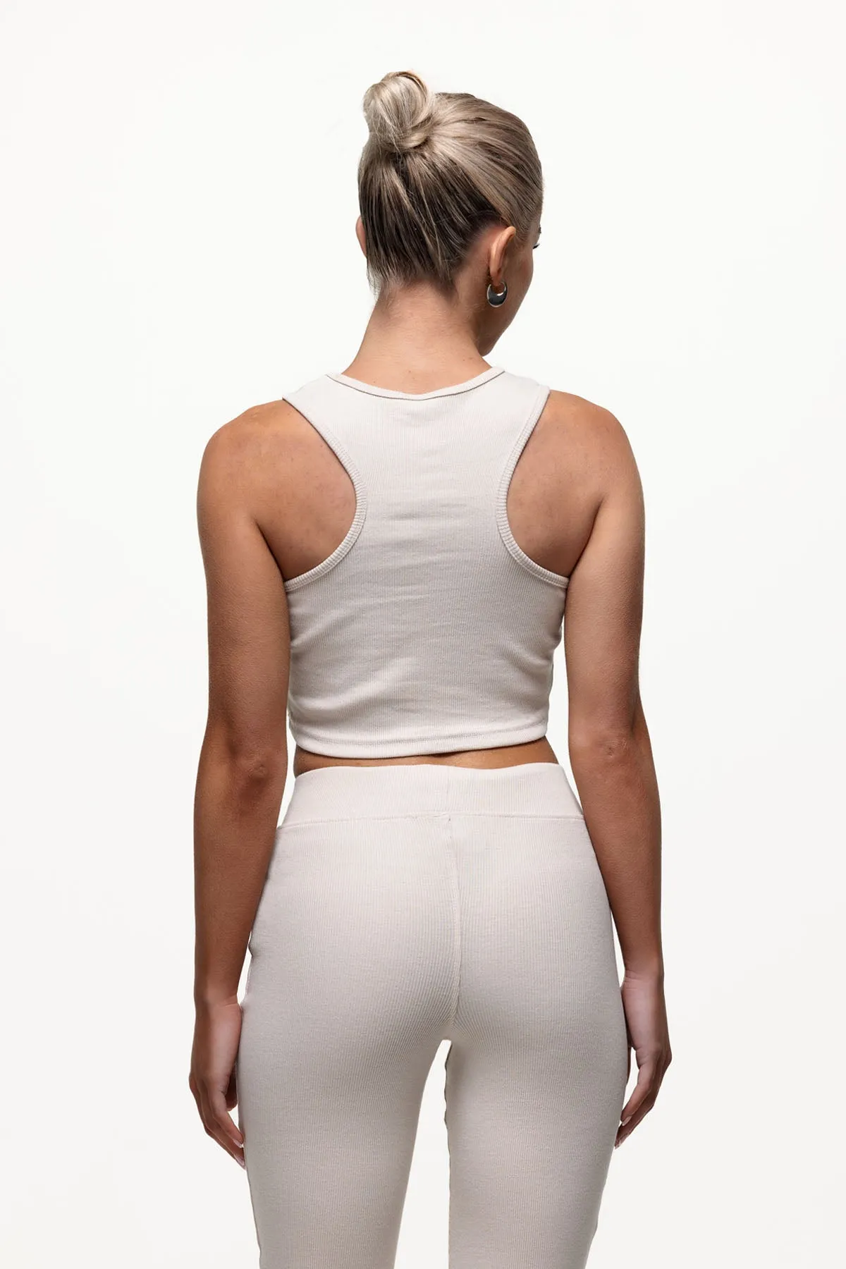 Men's Relaxed Fit Design Contour Ribbed Cream Tank Top