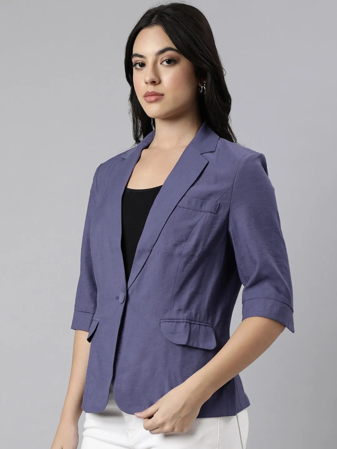 Casual Work Look Glow In The Dark Accents Women's Violet Notched Lapel Collar Single Breasted Slim-Fit Blazer