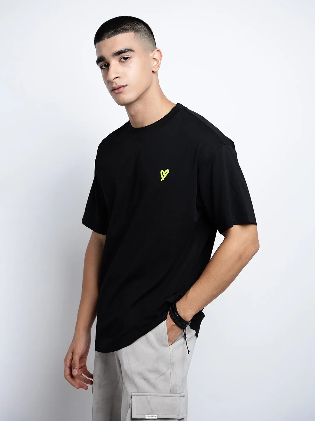 EcoFriendlyDyes Relaxing Fit Men's Typography Black Short Sleeves Round Neck Oversized T-Shirt