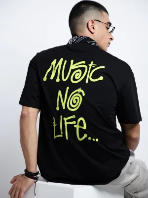 Street Comfort Style Limited Edition Men's Typography Black Short Sleeves Round Neck Oversized T-Shirt