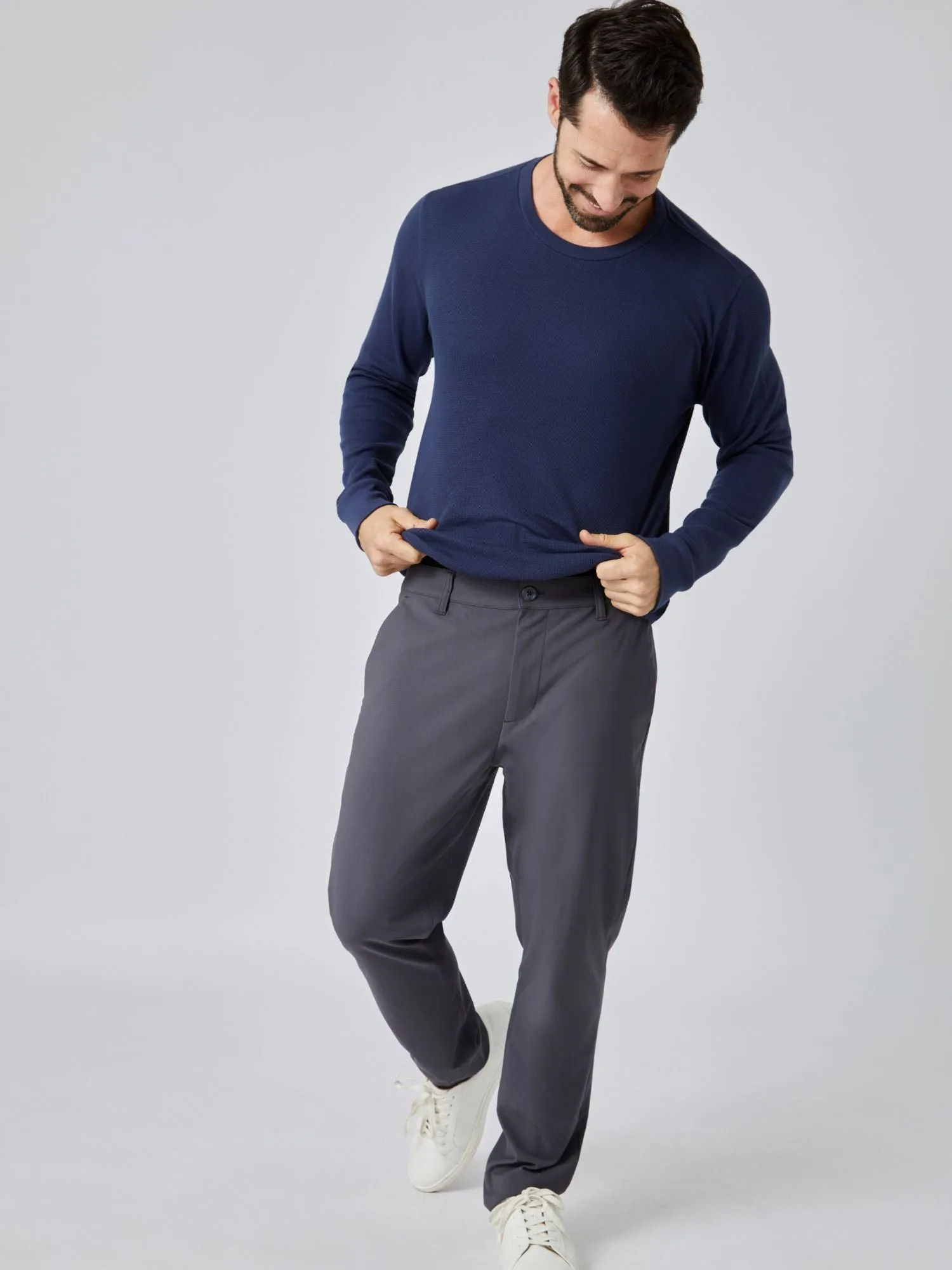 Navy Thermal Long Sleeve Crew Contrast Inner Binding Pastel color