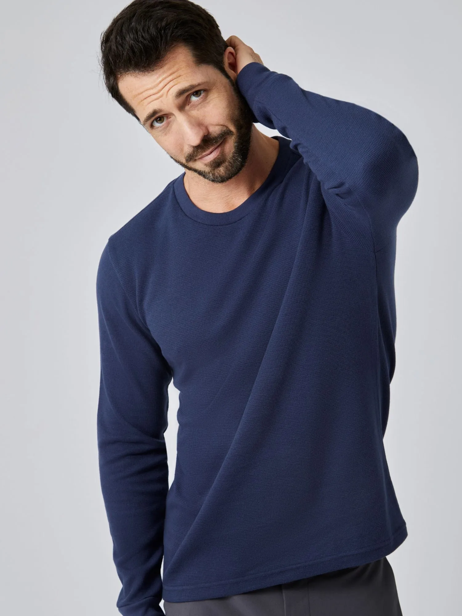 Navy Thermal Long Sleeve Crew MultiPly Fabric Non Restrictive Cut