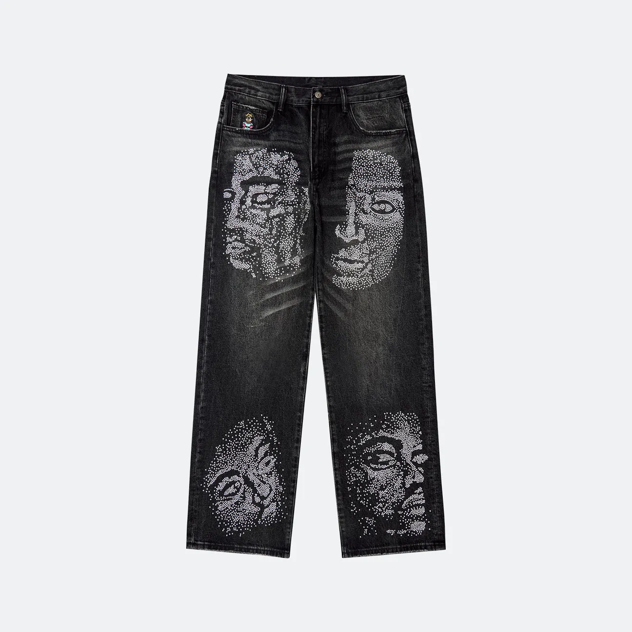 KidSuper Rhinestone Face Jeans FlameRetardantTreatment
