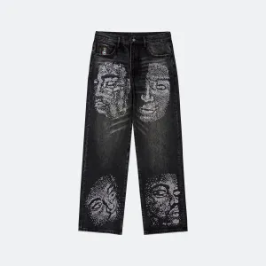 KidSuper Rhinestone Face Jeans Elastic waist Urban Comfort