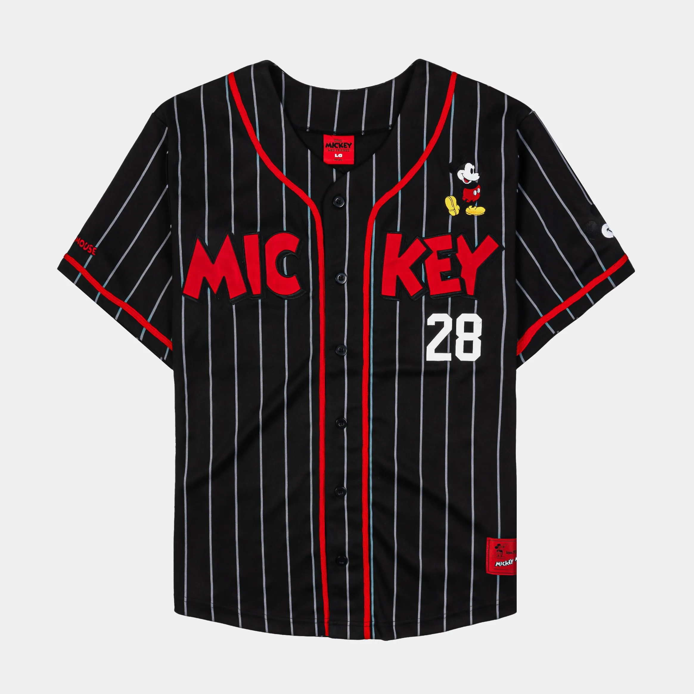 Muscle Fit Disney Mickey and Friends By Shoe Palace 28 Striped Baseball Mens Jersey (Black/Red)