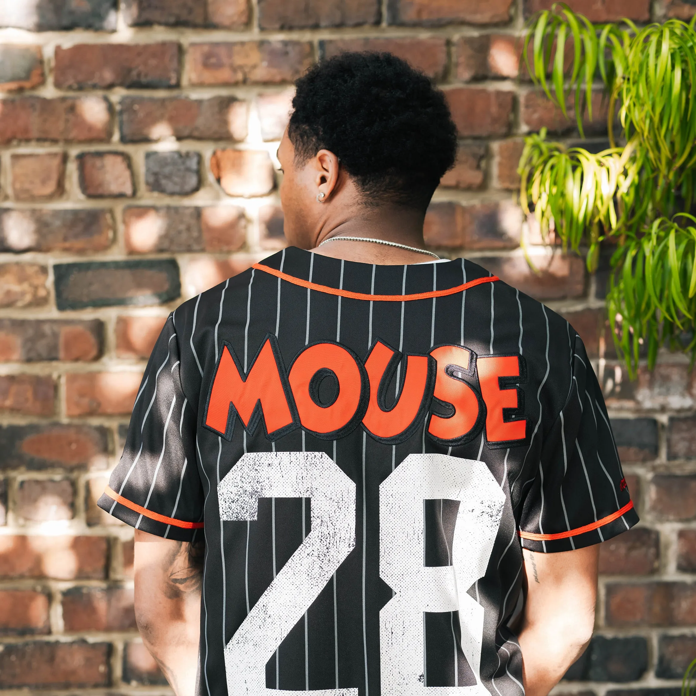 Disney Mickey and Friends By Shoe Palace 28 Striped Baseball Mens Jersey (Black/Red) Vented Panels Fast Wear