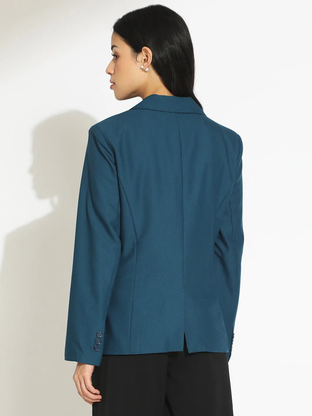 Changeable Style Women's Teal Single-Breasted Blazer with Notch Lapel