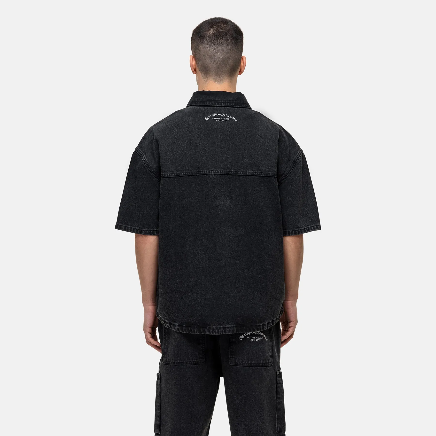 RubberizedTrim Washed Black Denim Overshirt
