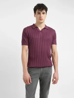 Minimal Vibe Men's Redloop Striped Purple Polo Collar Sweater