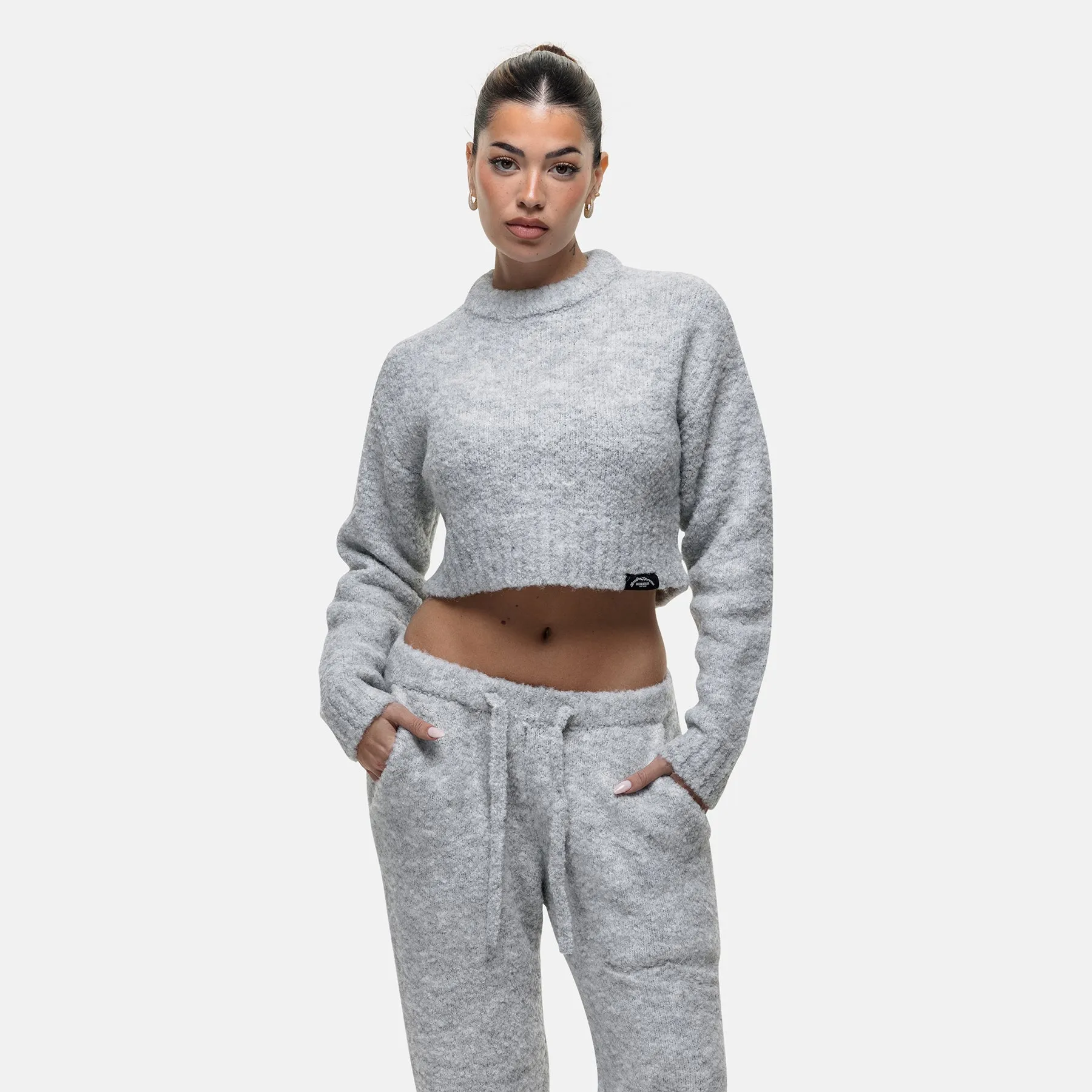 Cozy Layers aesthetic features Cozy Boucle Knitwear Grey Crew