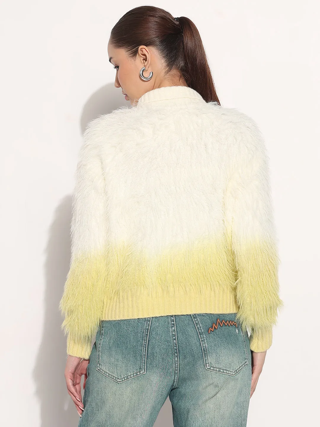 Women's Ribbed Ombre Yellow Shirt Collar Cardigan with Button Detail Work Outfit Modern Warmth