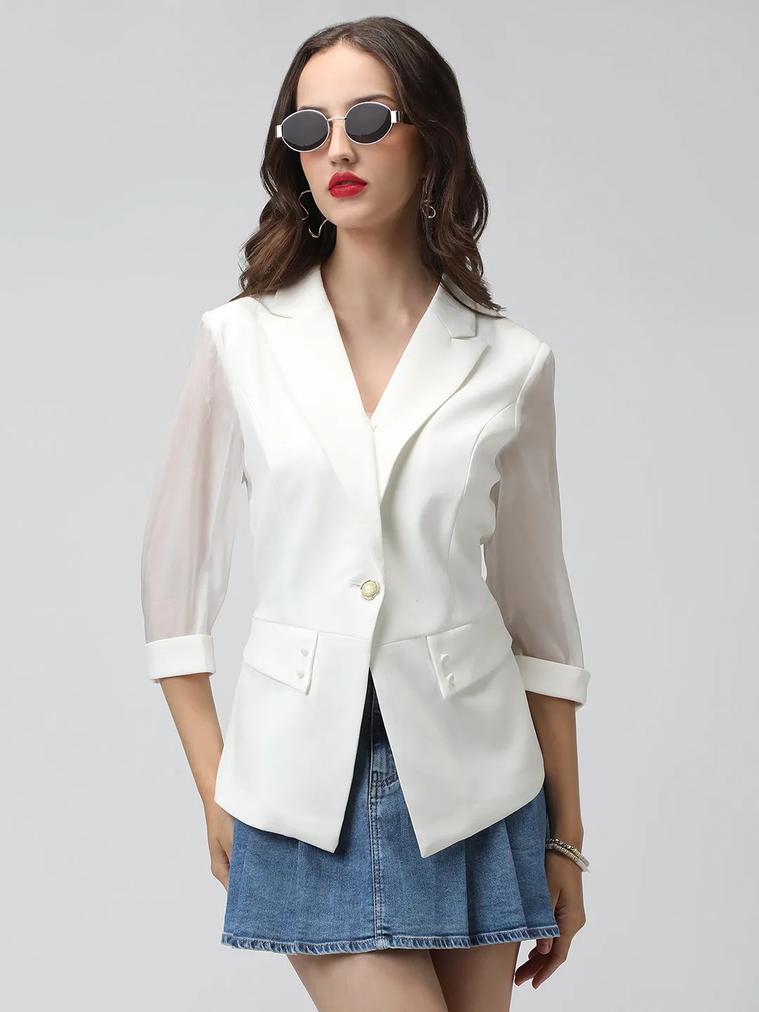 Versatile Layering Weight Polarized Sun Protection Women's Off White Blazer