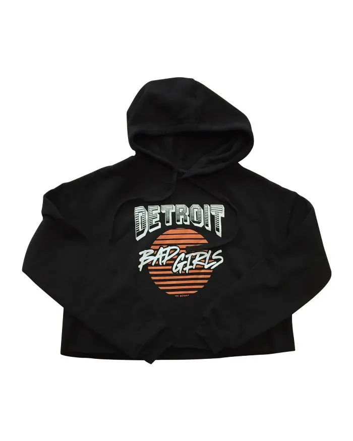Ink Detroit Bad Girls Fleece Crop Hoodie - Black Linen Cotton Blend