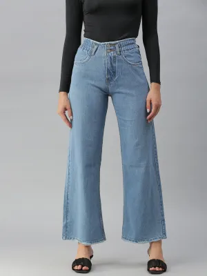 Women's Blue Wide Leg High-Rise Jeans Layer Friendly Piece Sustainable Student Outfit Nature Lover