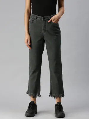 Women's Olive Relaxed Fit High-Rise Stretchable Jeans Comfy Waist