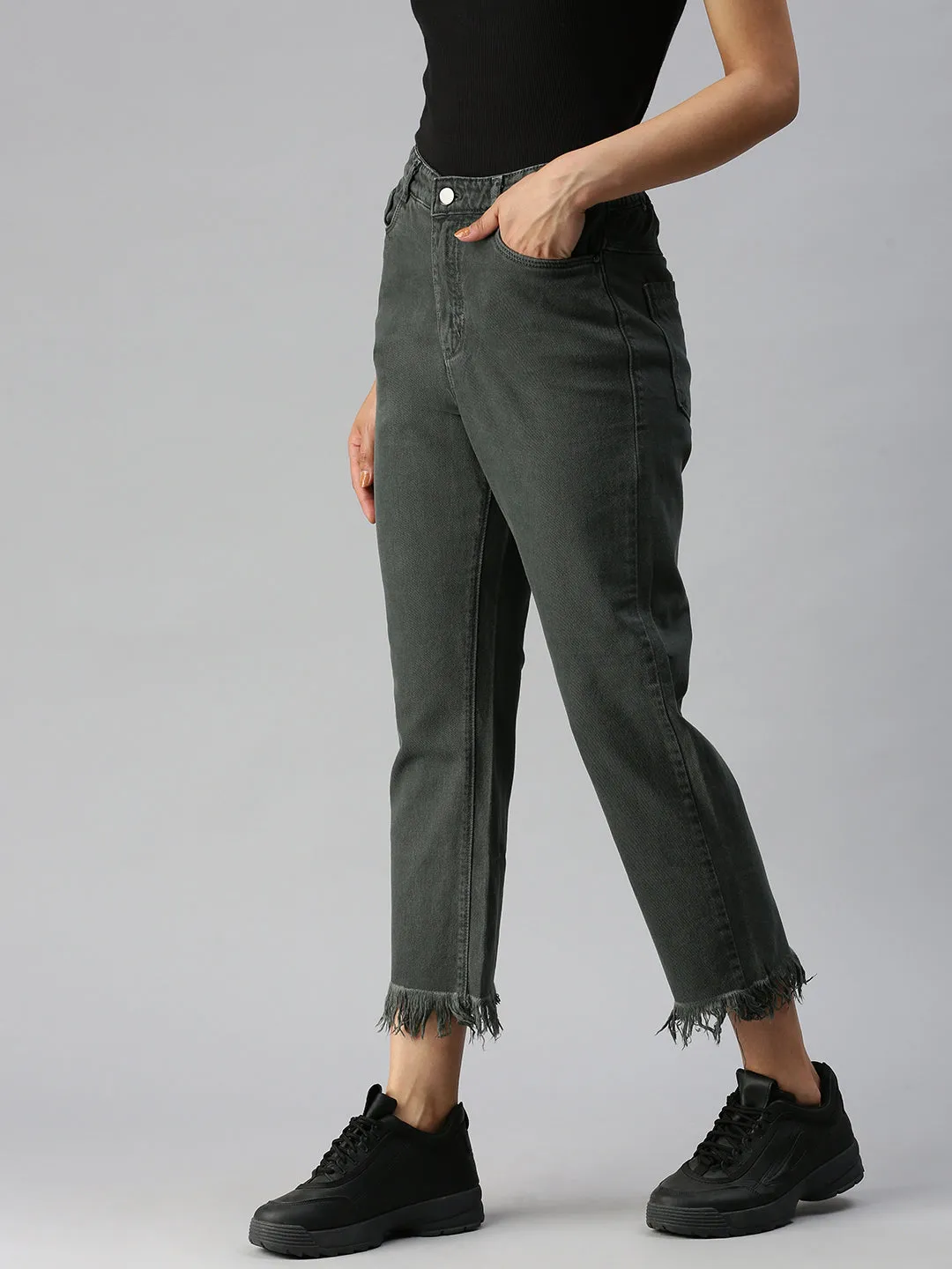 Smooth Road Trip Active Comfort Women's Olive Relaxed Fit High-Rise Stretchable Jeans