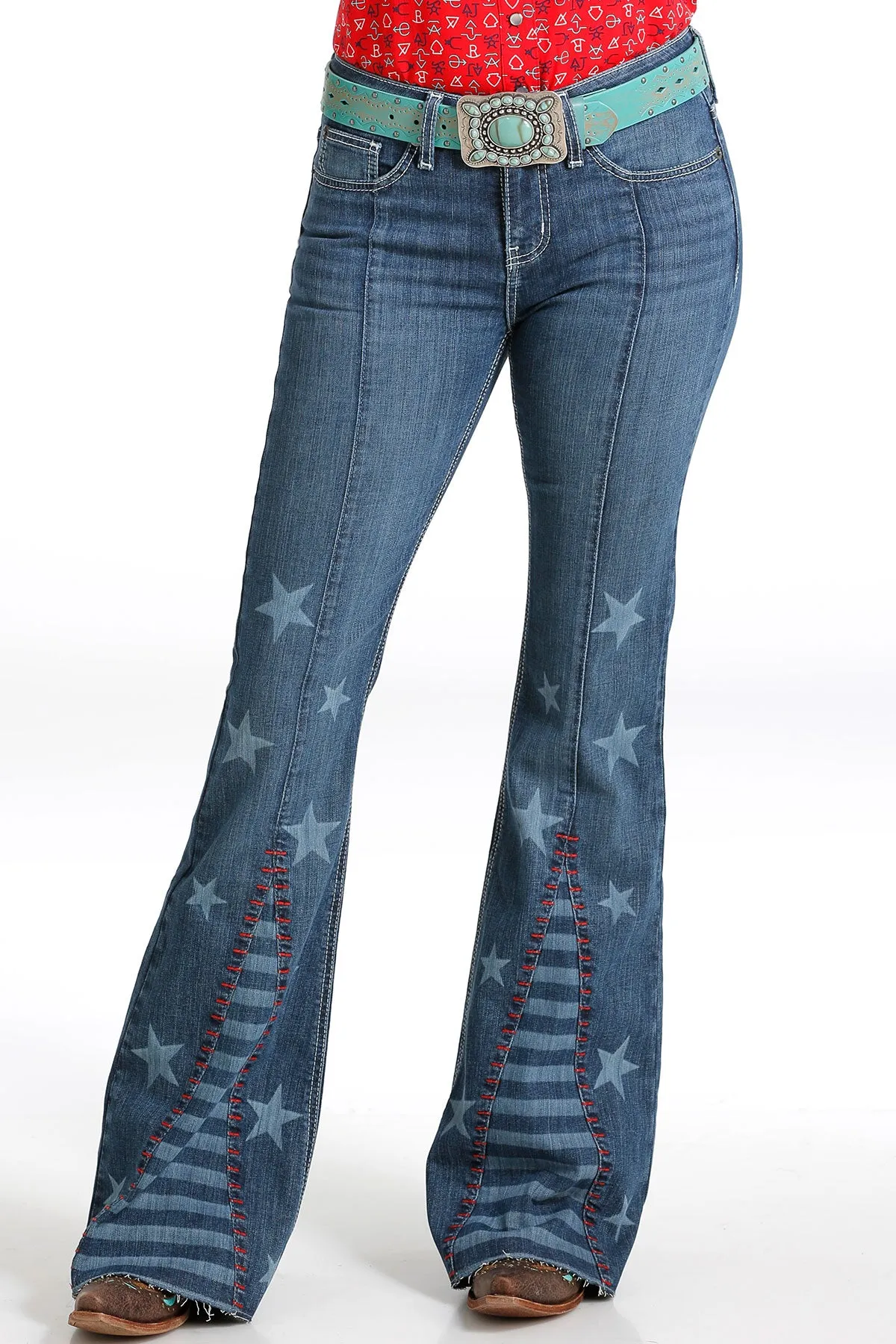 Cruel Women's Hannah Slim Fit Patriotic Flare Jean in Stars & Stripes Fashionable Touch