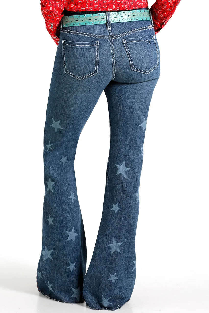 Eco Friendly Dye Process Trendy Comfort Cruel Women's Hannah Slim Fit Patriotic Flare Jean in Stars & Stripes